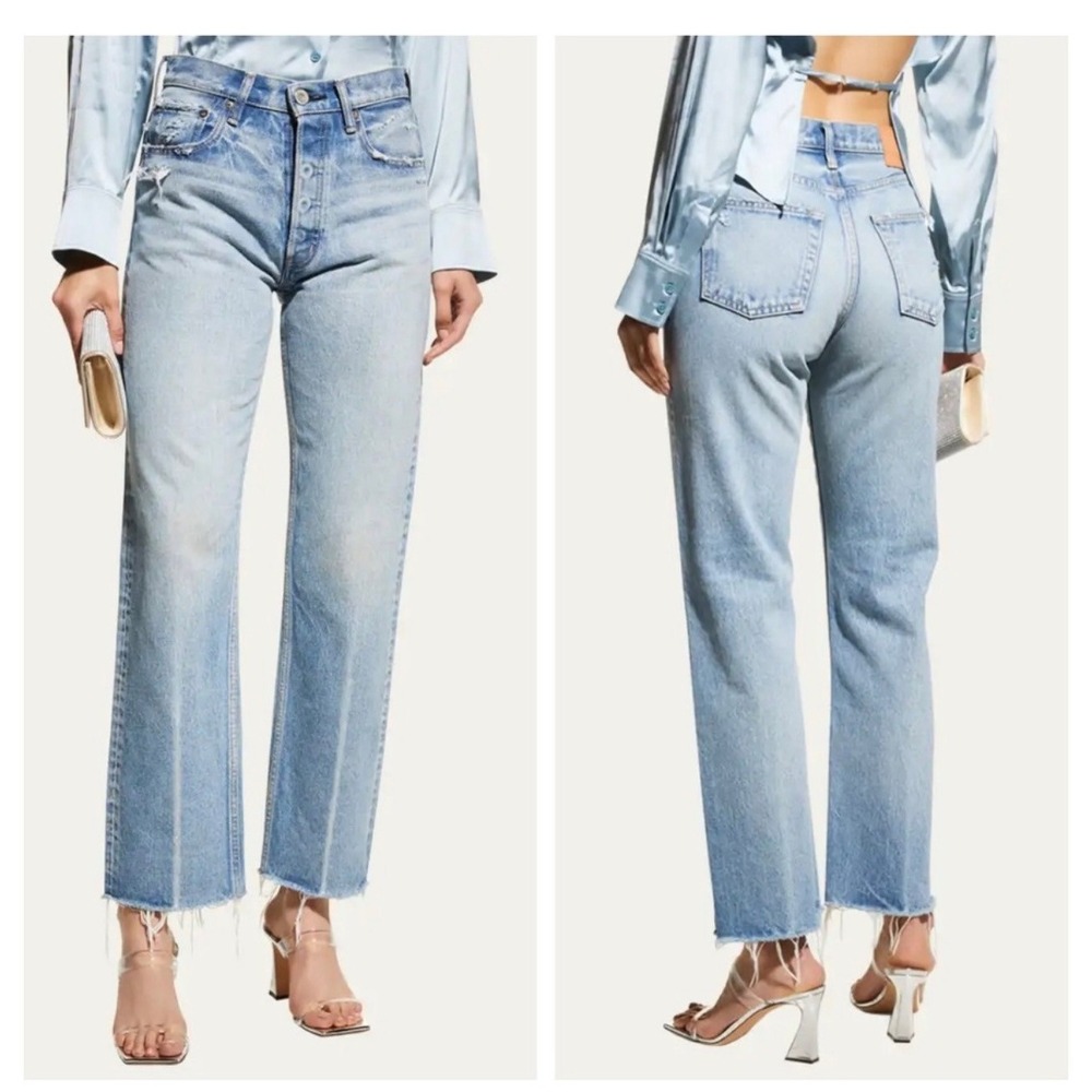 Moussy Vintage‎ Jeans 31 Ashleys Distressed Wide Straight Cropped Button Fly Raw